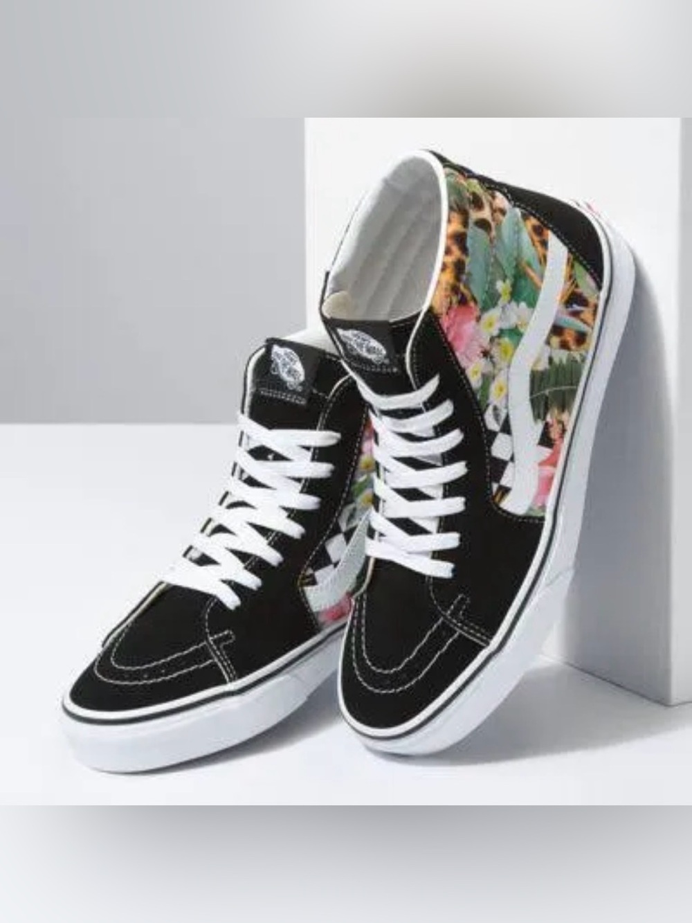 VANS Sk8-Hi Tropical Animal Check Black Suede & White Sneakers size 7 women’s